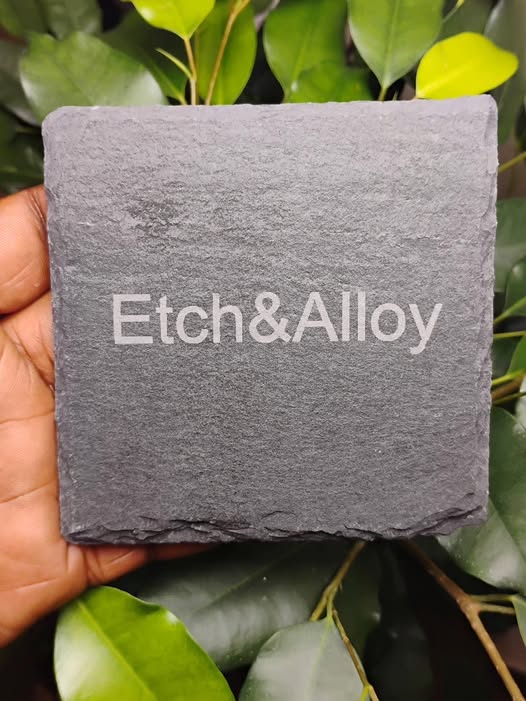 Etch&Alloy on slate coaster